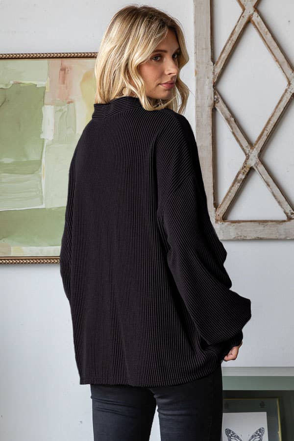 Ribbed Cardigan - Black