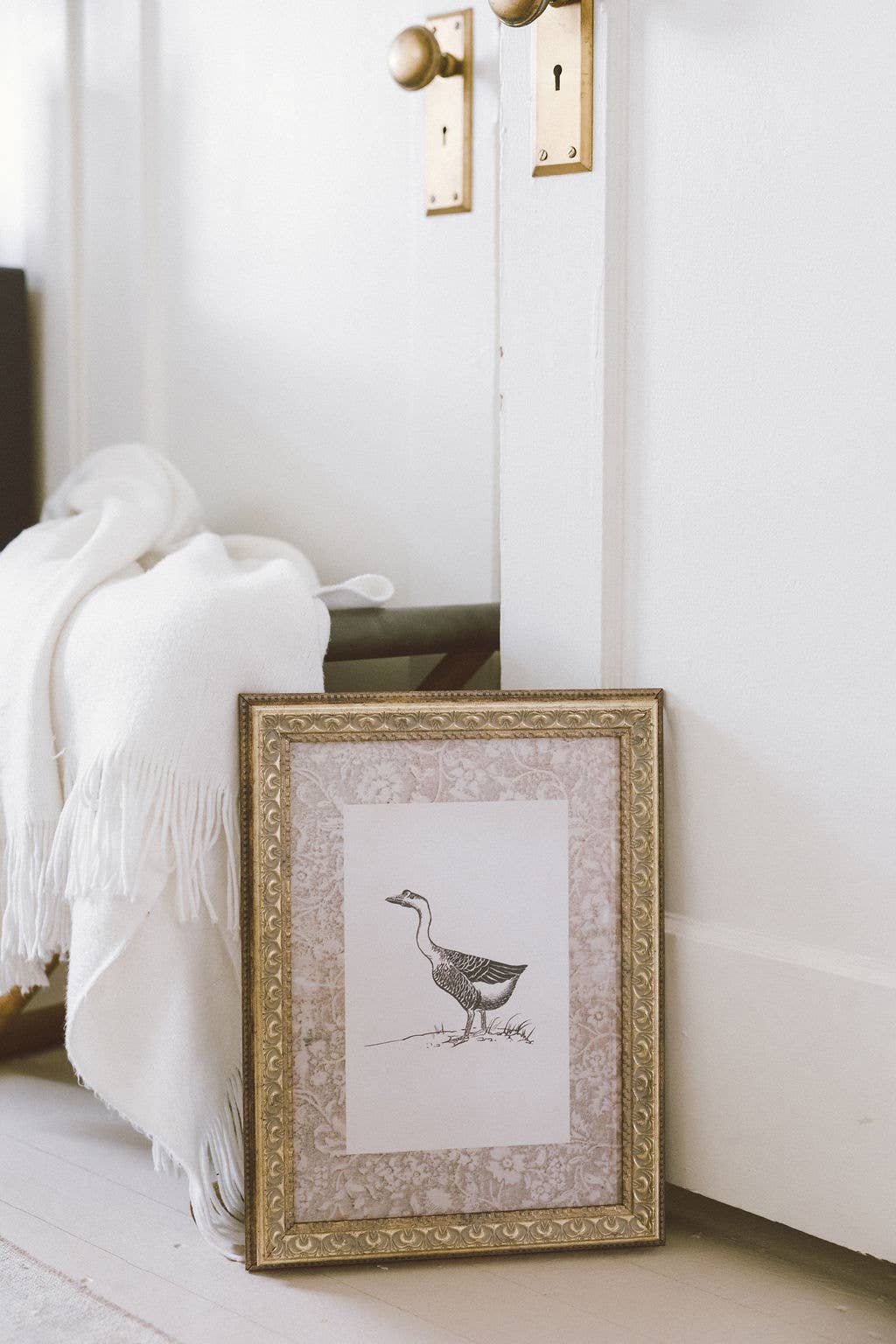 Single Goose Framed Antique Art: 8x10