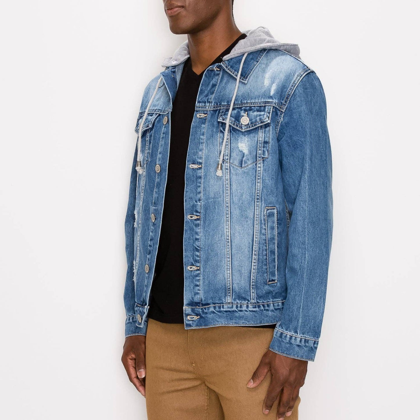 LAYERED HOODED DENIM JACKET (Small-3X)