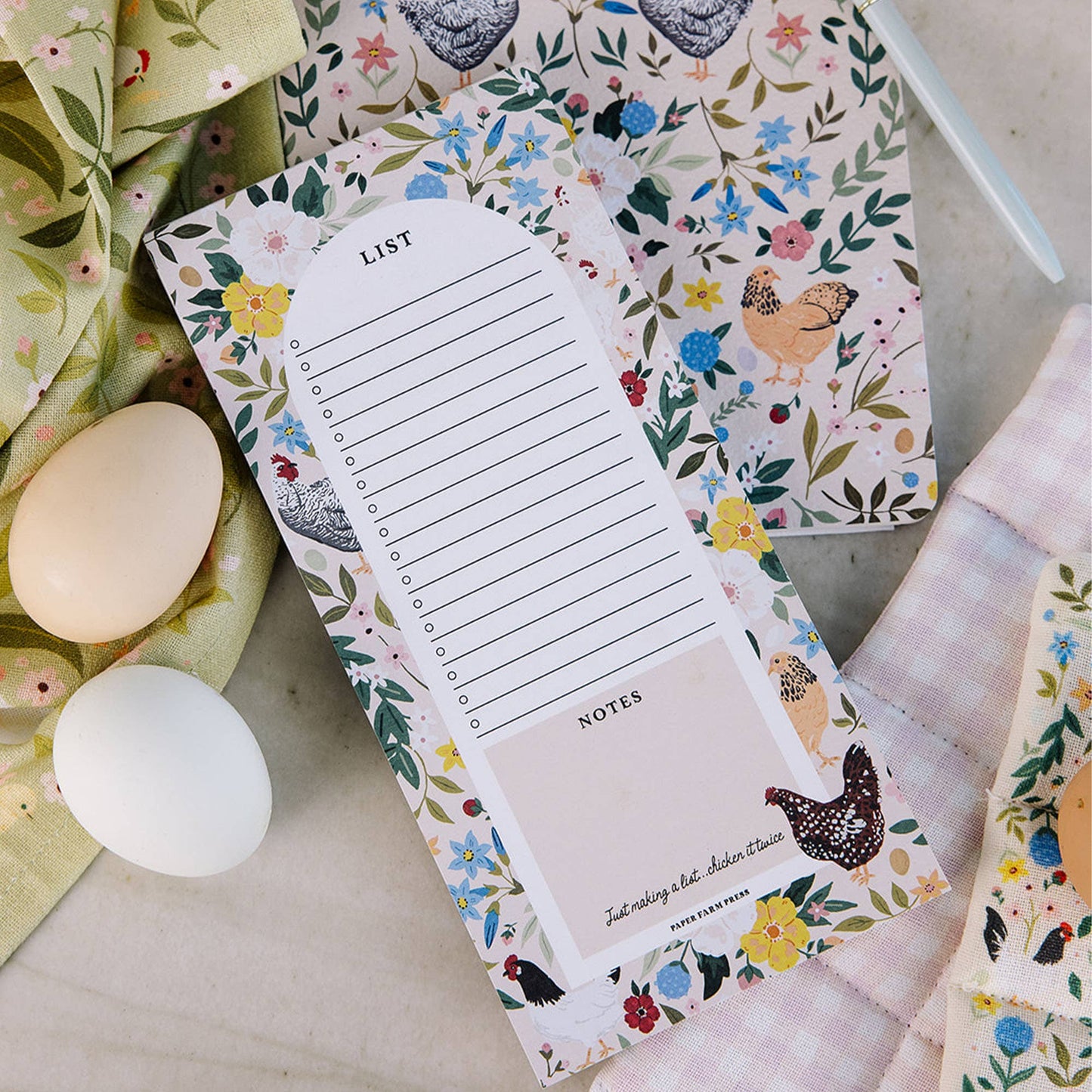 Chickens & Flowers Market List Notepad