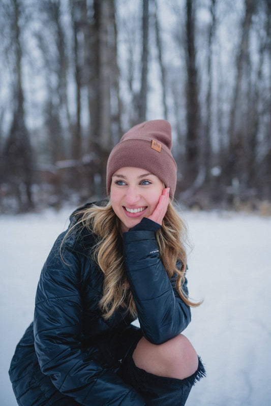 Three Tree Fold-over Beanie - Brown