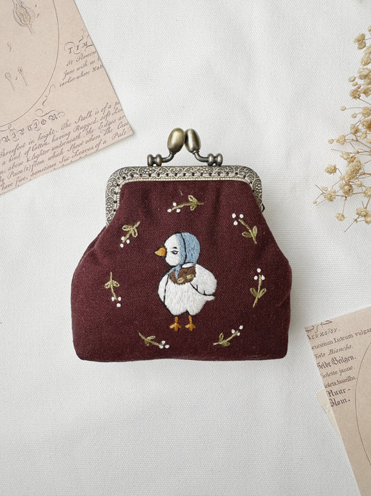 Duck Embroidered Brown Coin Purse