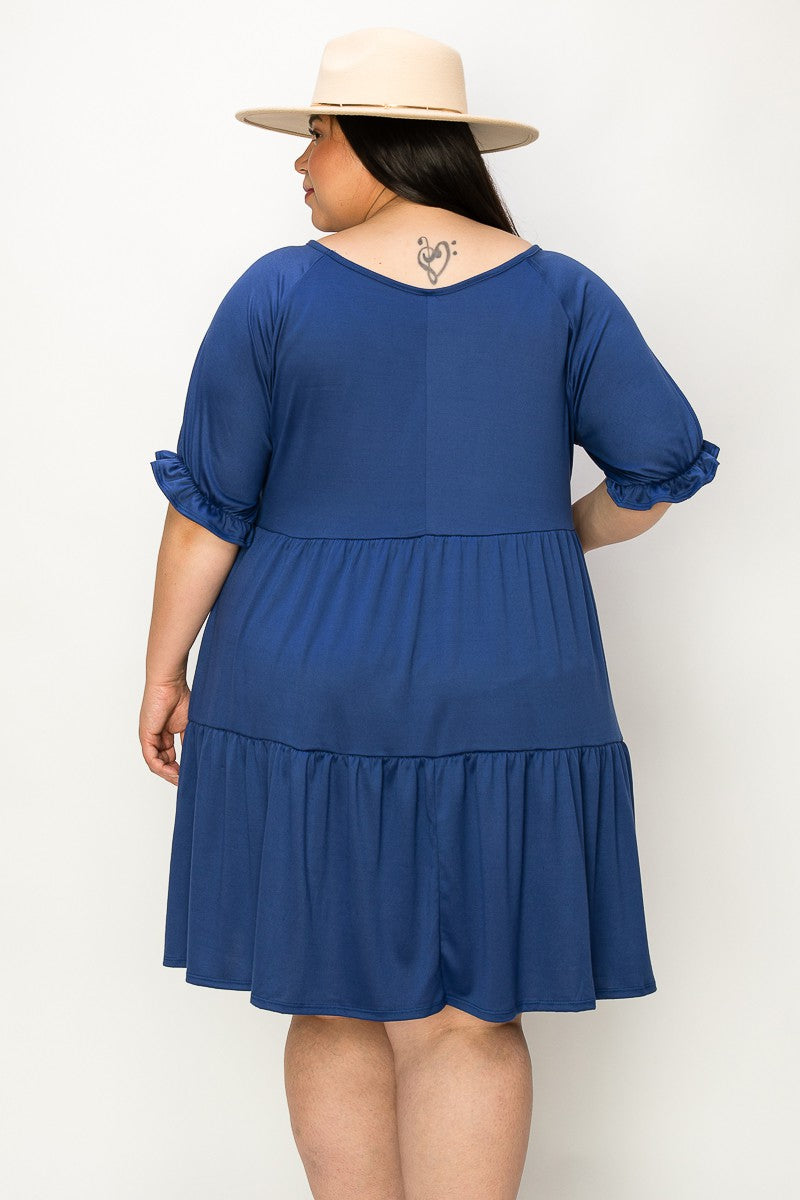 The Joanna Babydoll Midi Dress - ROYAL BLUE