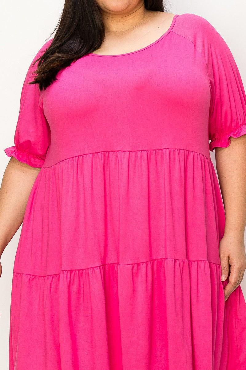 The Joanne Babydoll Midi Dress - Hot Pink