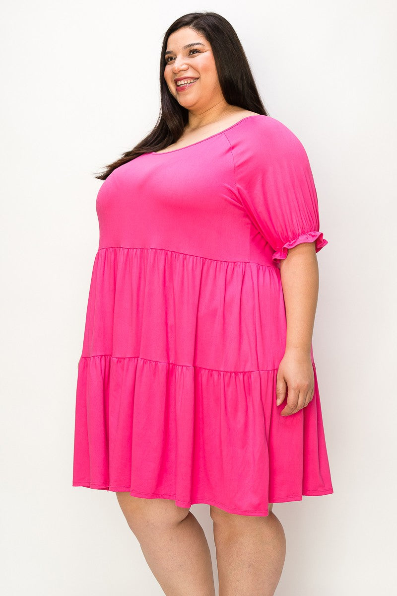 The Joanne Babydoll Midi Dress - Hot Pink