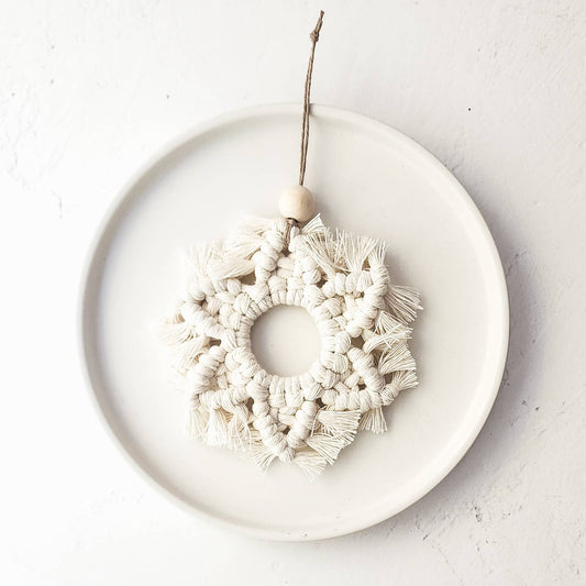 Macrame Snowflake Ornament - Winter/ Christmas/ Holiday: Natural