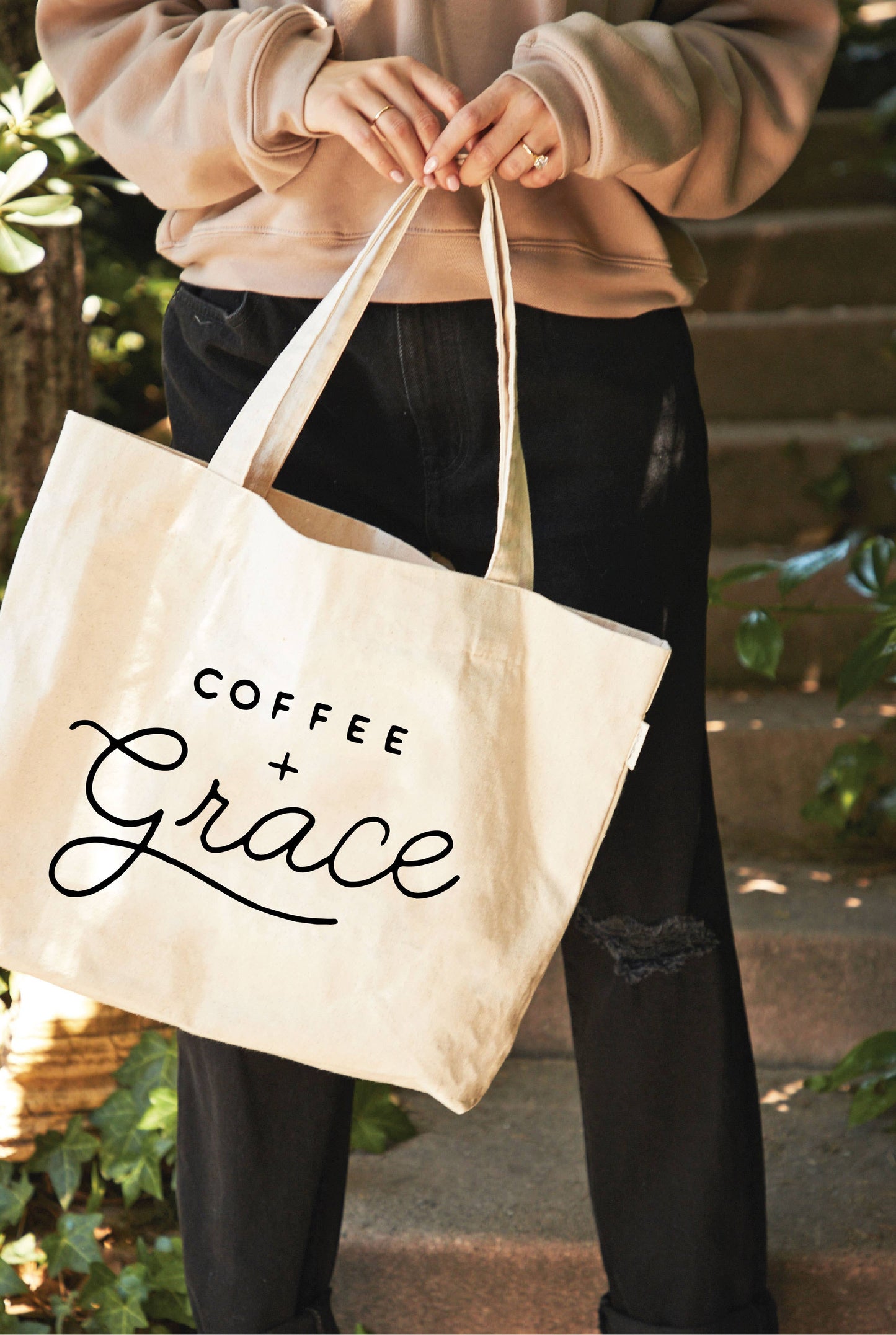 COFFEE AND GRACE Canvas Tote Bag: ONE SIZE / NATURAL