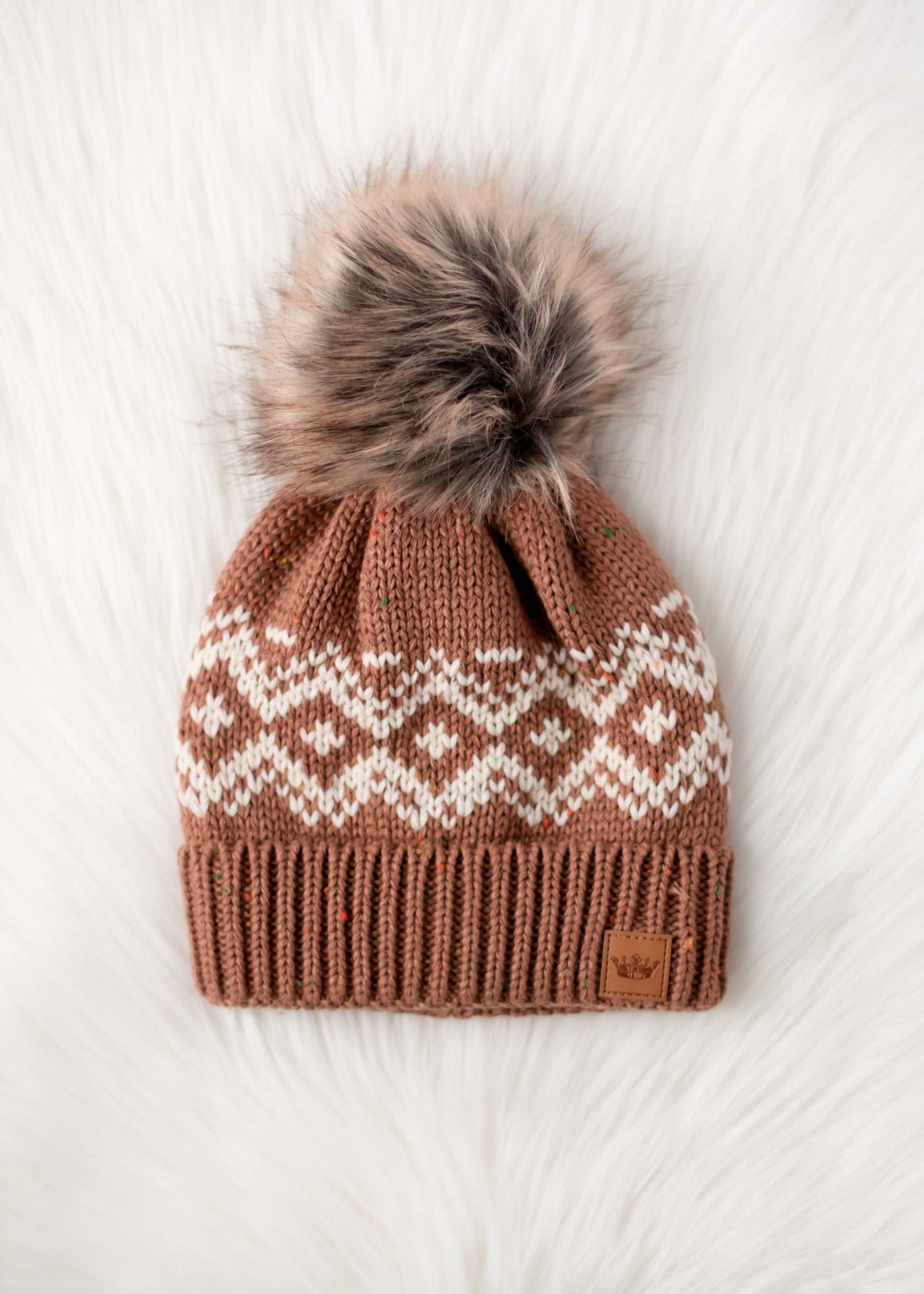 Brown & Speckled Patterned Pom Hat