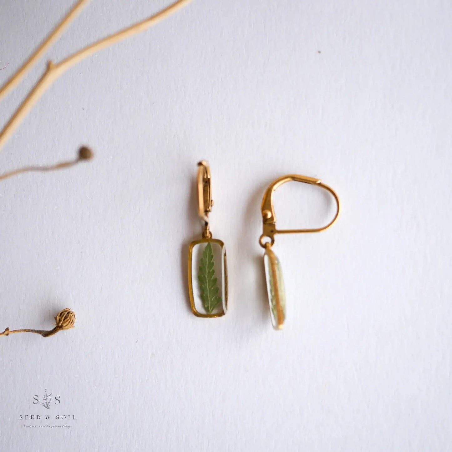 Tiny Rectangle Huggie Hoops: Queen Anne's Lace
