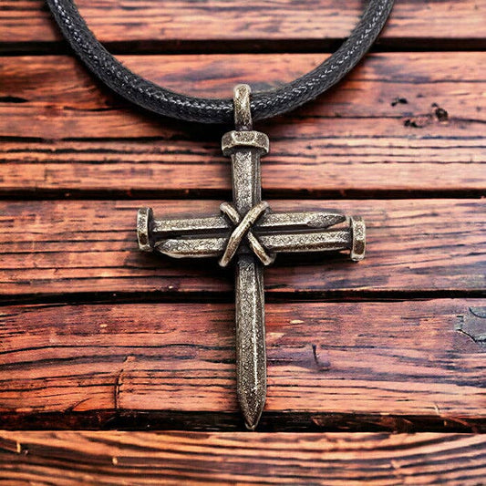 Antique Nail Cross Necklace In brass