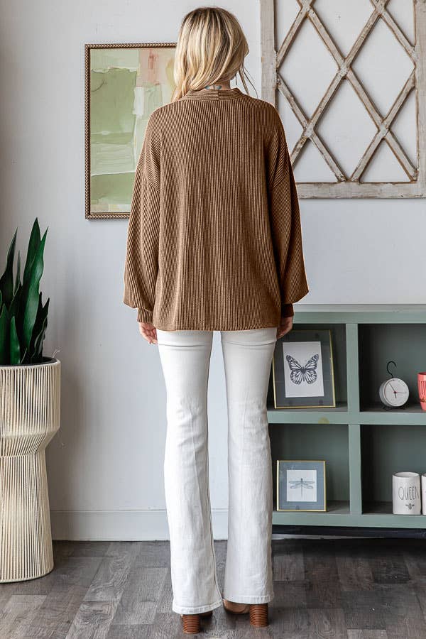 Ribbed Cardigan - Chestnut Brown
