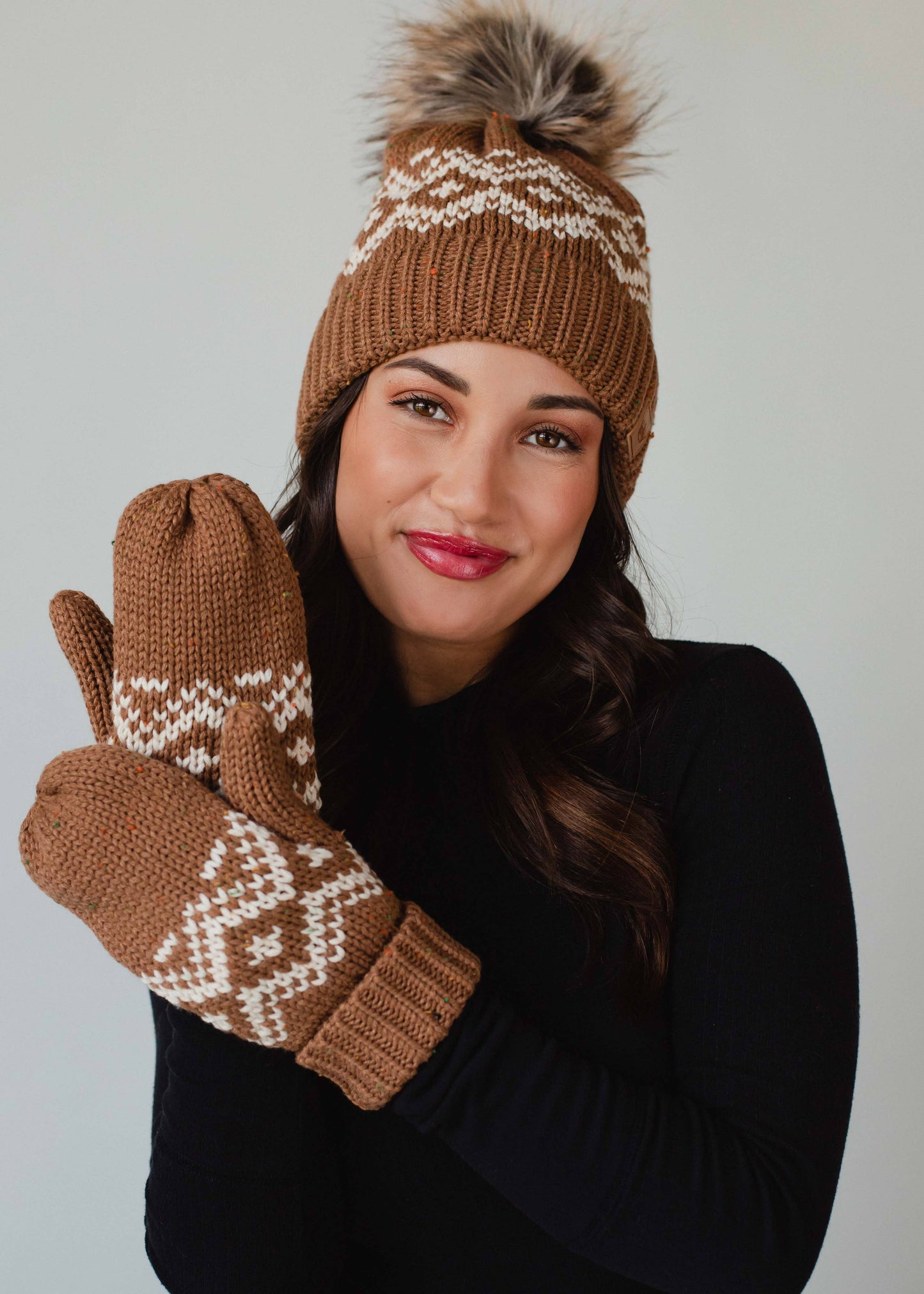 Brown & Speckled Patterned Mittens