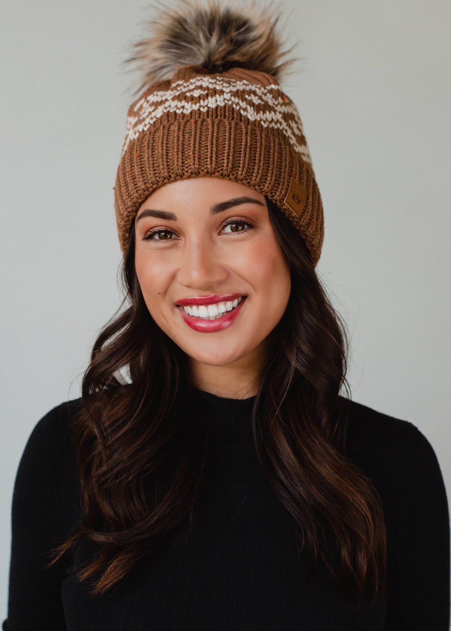 Brown & Speckled Patterned Pom Hat