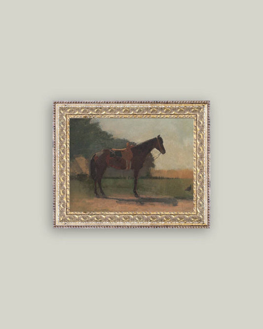 Saddled Horse Framed Antique Art: 10x8