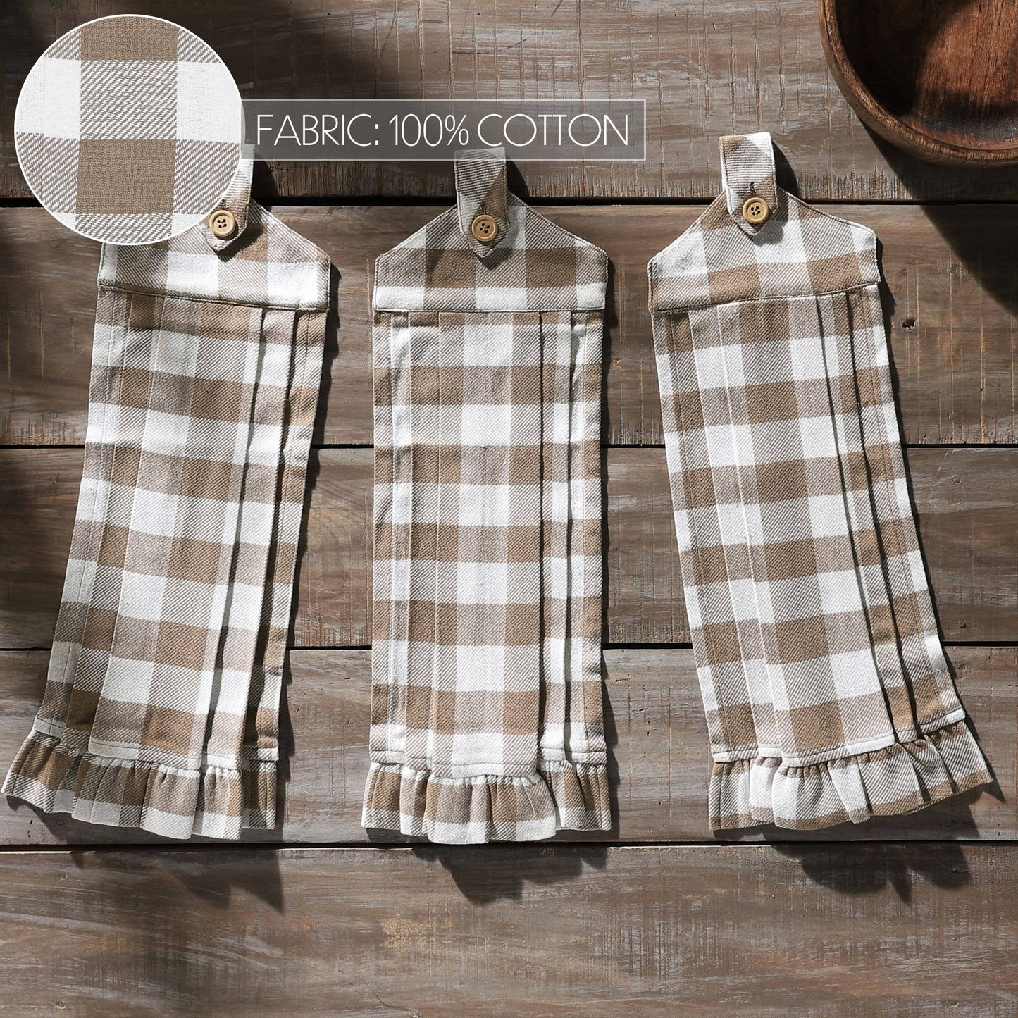 Annie Buffalo Check Portabella Button Loop Tea Towel