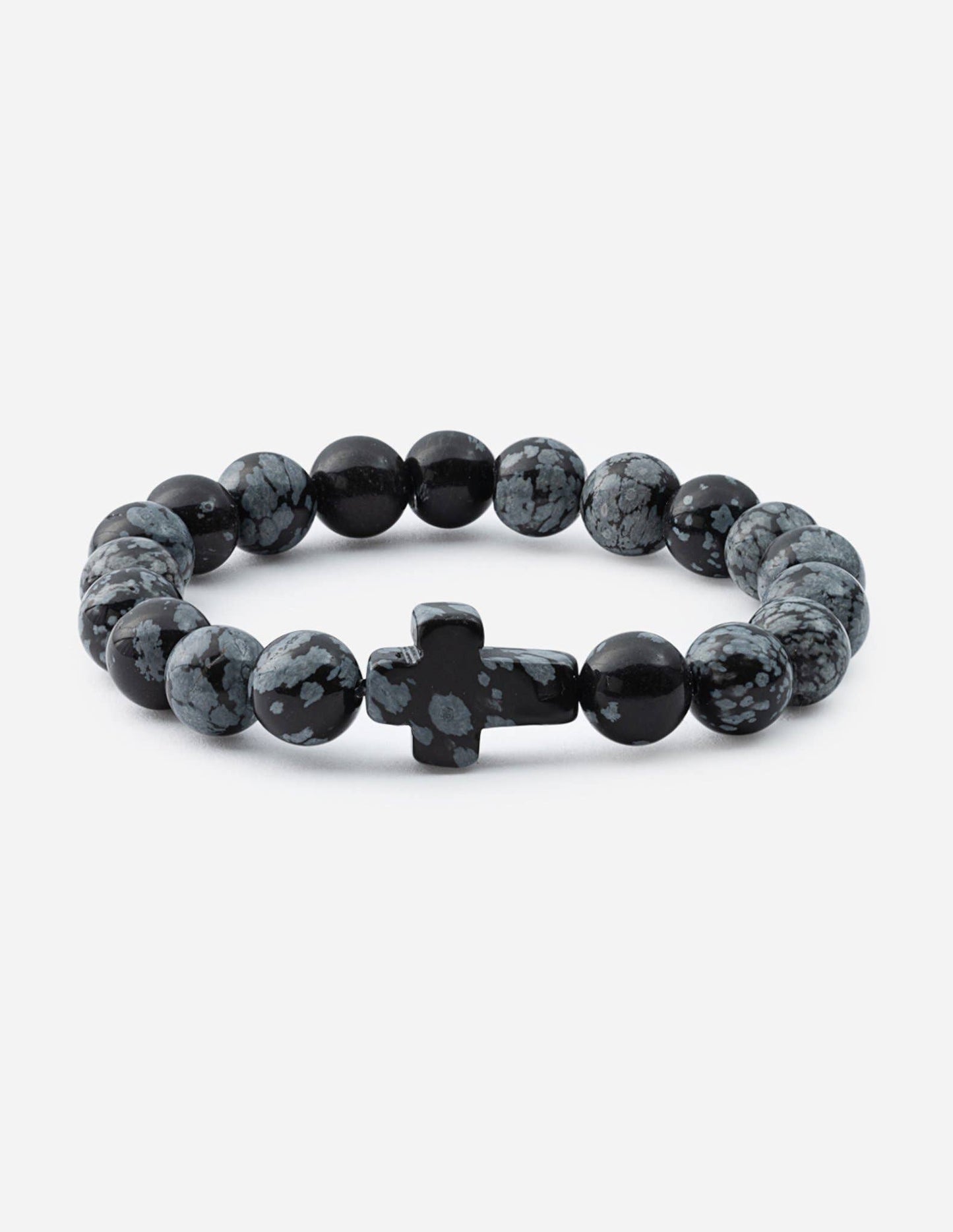 Obsidian Cross Beaded Bracelet in Natural Stone: Large