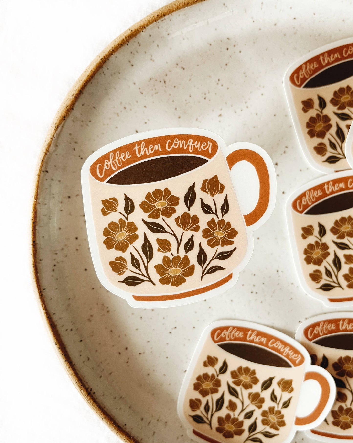 Coffee Lovers Mug Floral Vinyl Sticker Clear Background