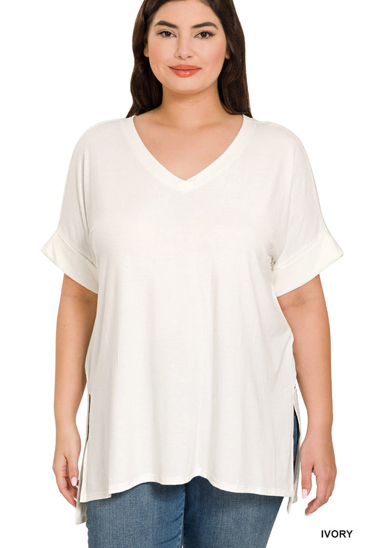 Zenana high low hem top - Ivory (S-XL)