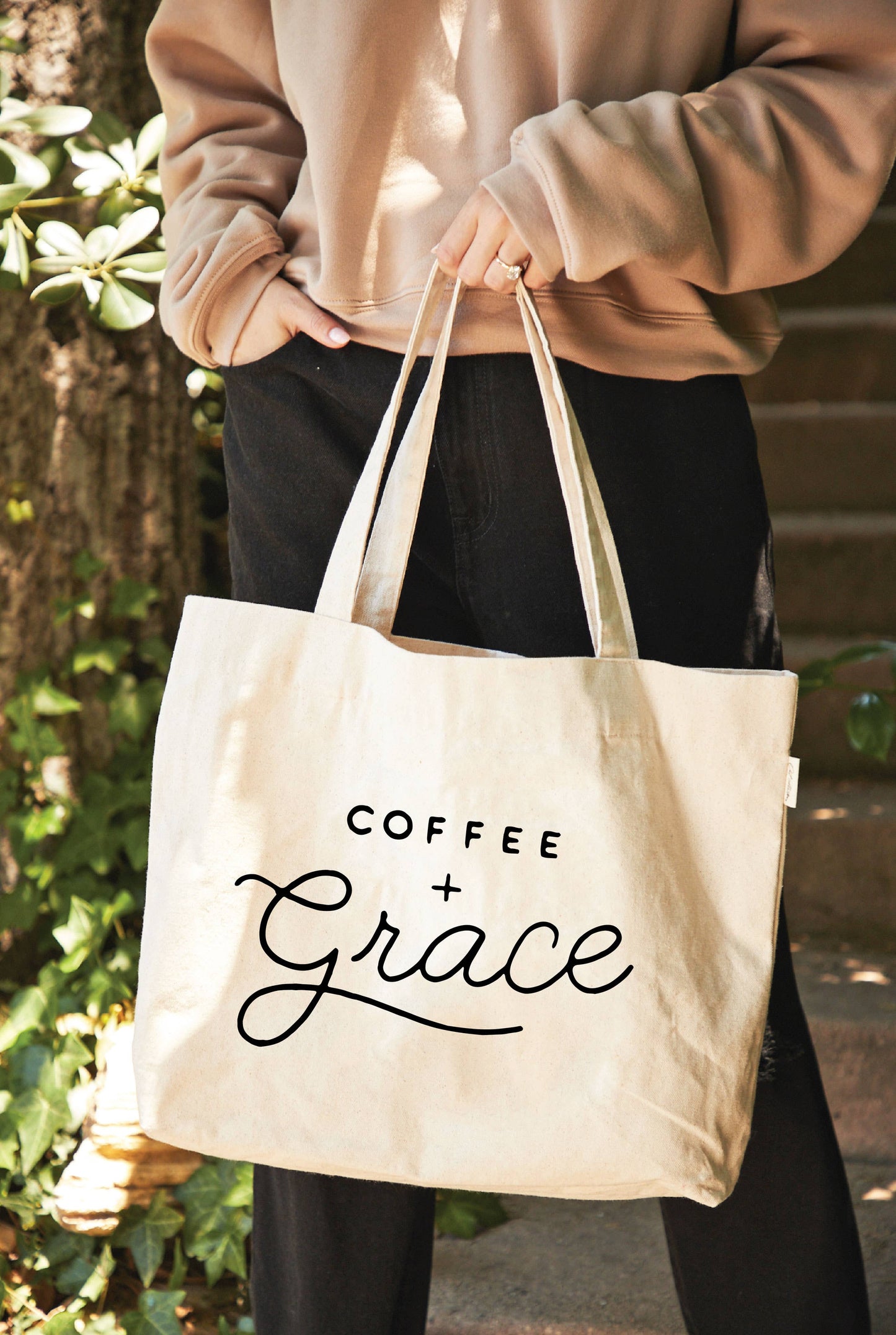 COFFEE AND GRACE Canvas Tote Bag: ONE SIZE / NATURAL