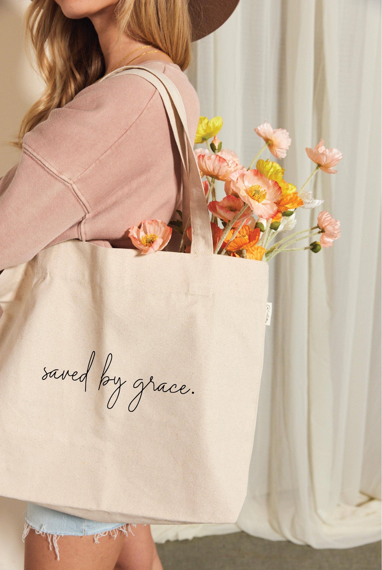 SAVED BY GRACE Canvas Tote Bag: ONE SIZE / NATURAL