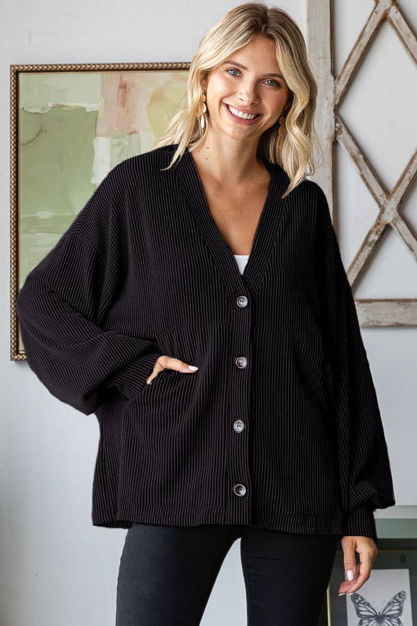 Ribbed Cardigan - Black