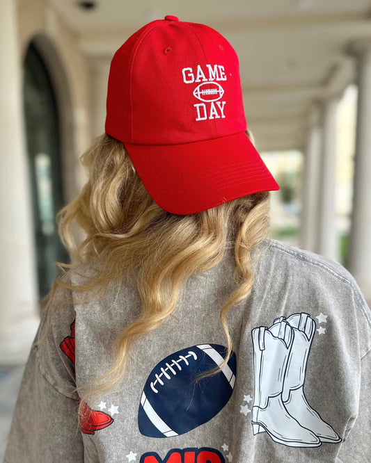 Red Cotton Embroidered “GAME DAY” Football Cap