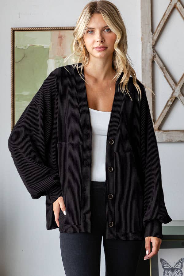 Ribbed Cardigan - Black