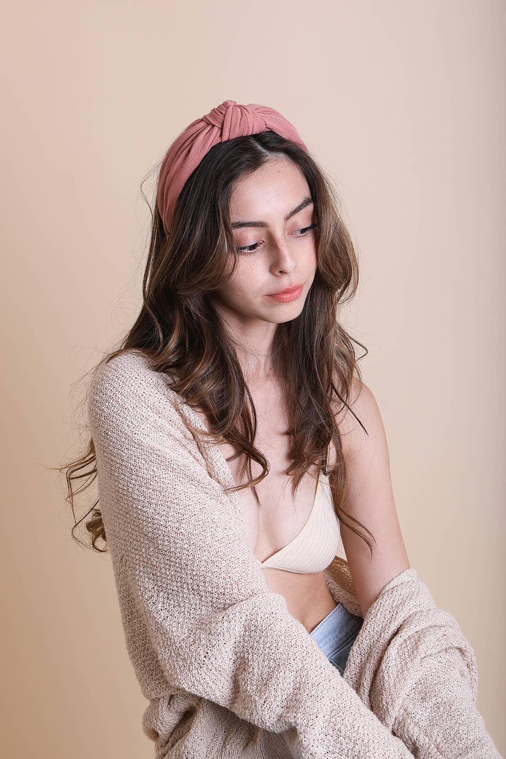 Wide Stripe Topknot Headband -  Rose