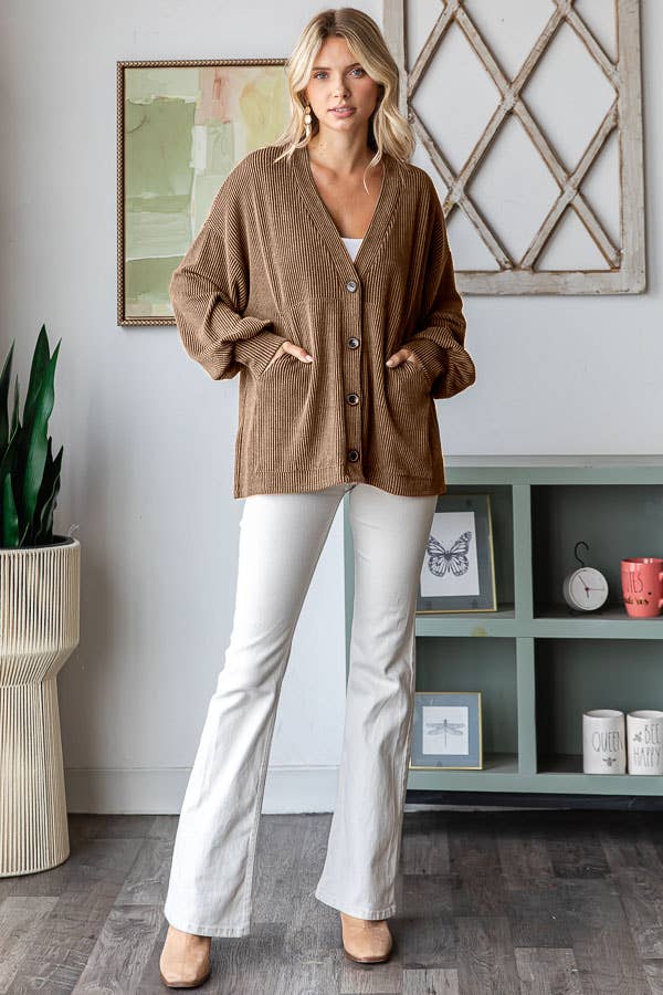 Ribbed Cardigan - Chestnut Brown