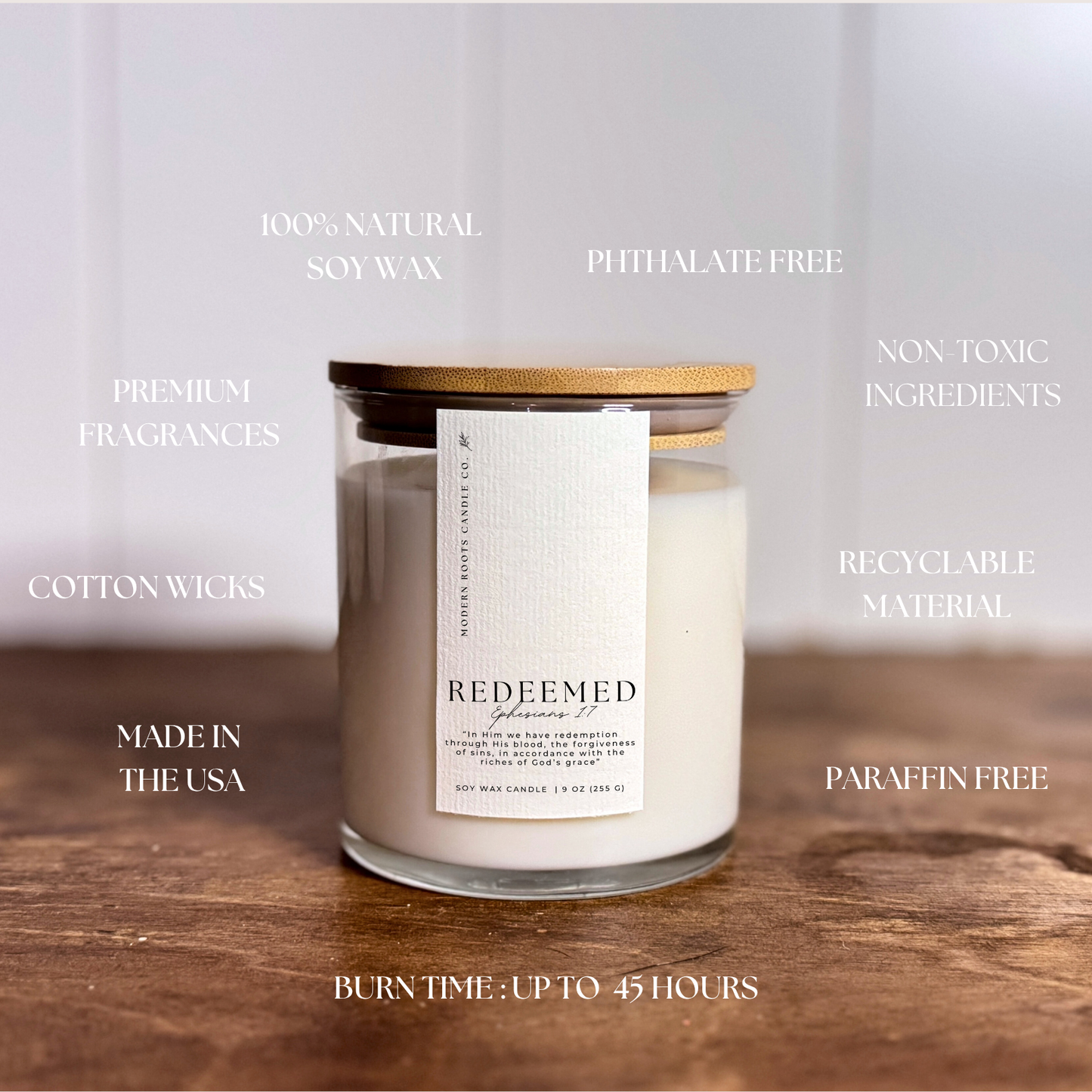 Redeemed | Eucalyptus & Mint | 9 oz. Clear Jar Soy Candle: No Lid