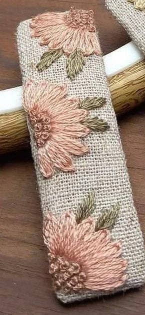 Sunflower Peony Embroidered Hair Barrette: Pink Sunflower