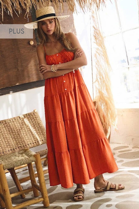 Plus Sleeveless Tiered Cami Dress: Poppy Orange