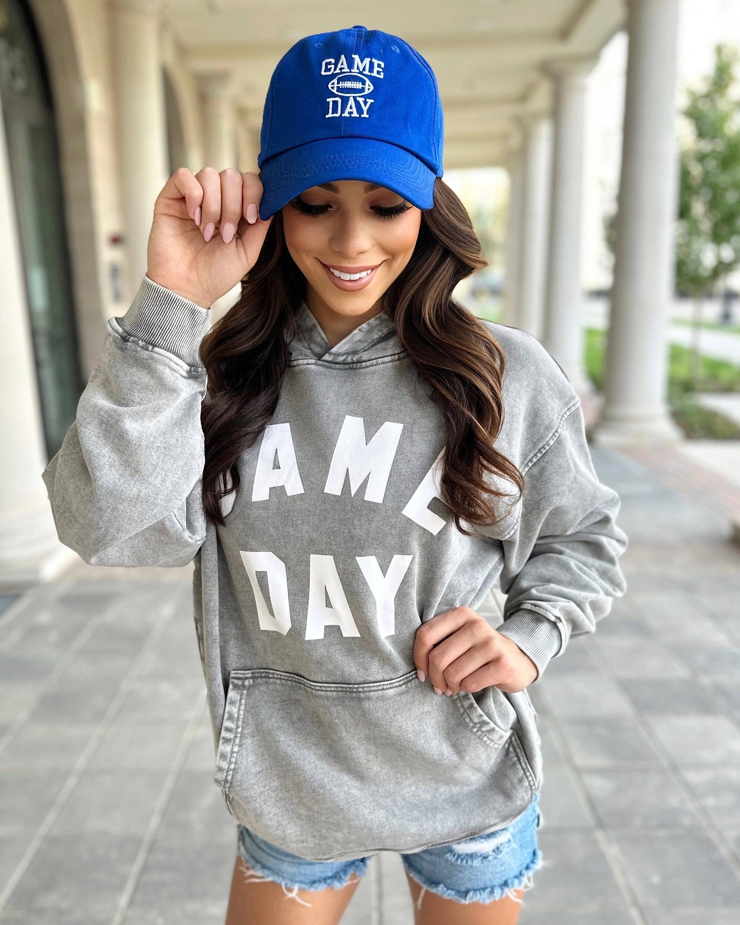 Blue Cotton Embroidered “GAME DAY” Football Cap