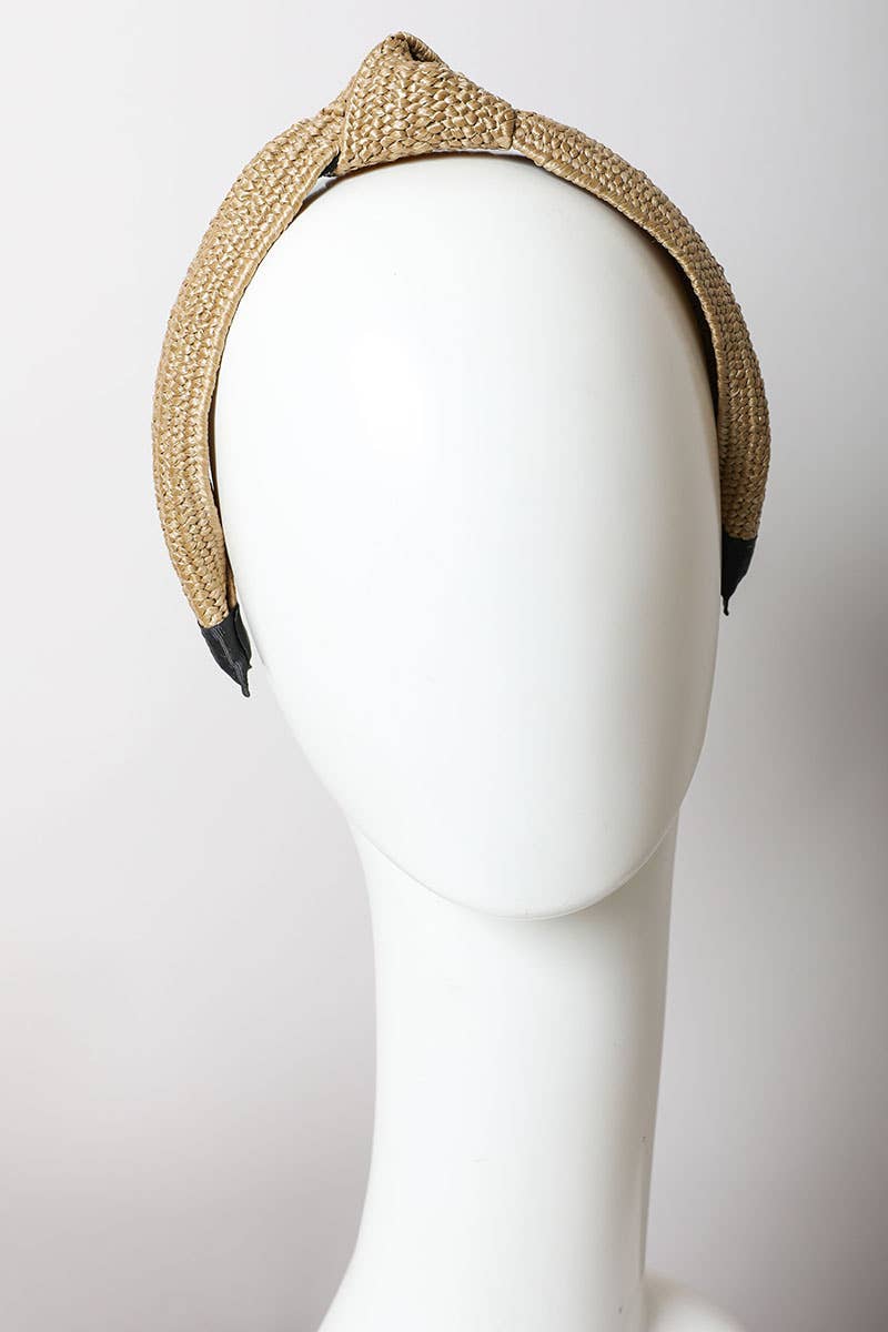 Boho Straw Rattan Knotted Headband: Natural