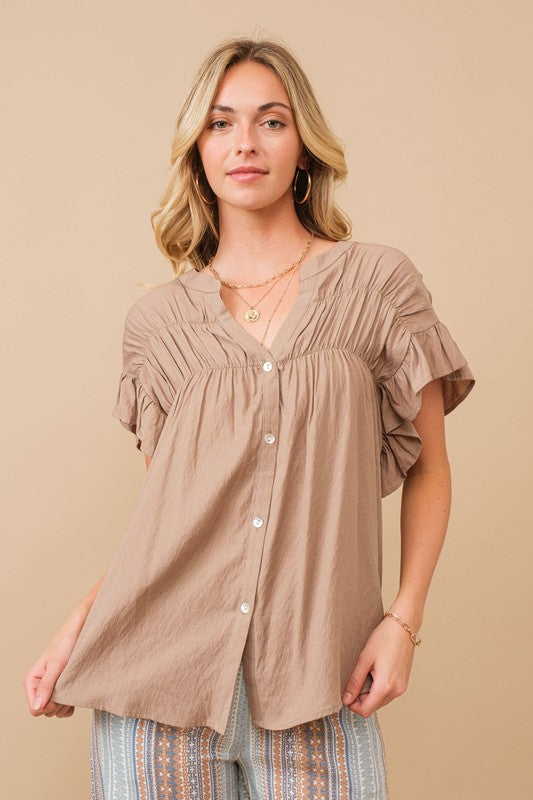 The Mia Boho Top: Mocha (Small-3X)