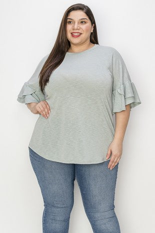 The Light Sage Ruffle Sleeve Top