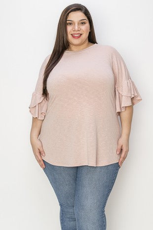 The Dusty Peach Ruffle Sleeve Top