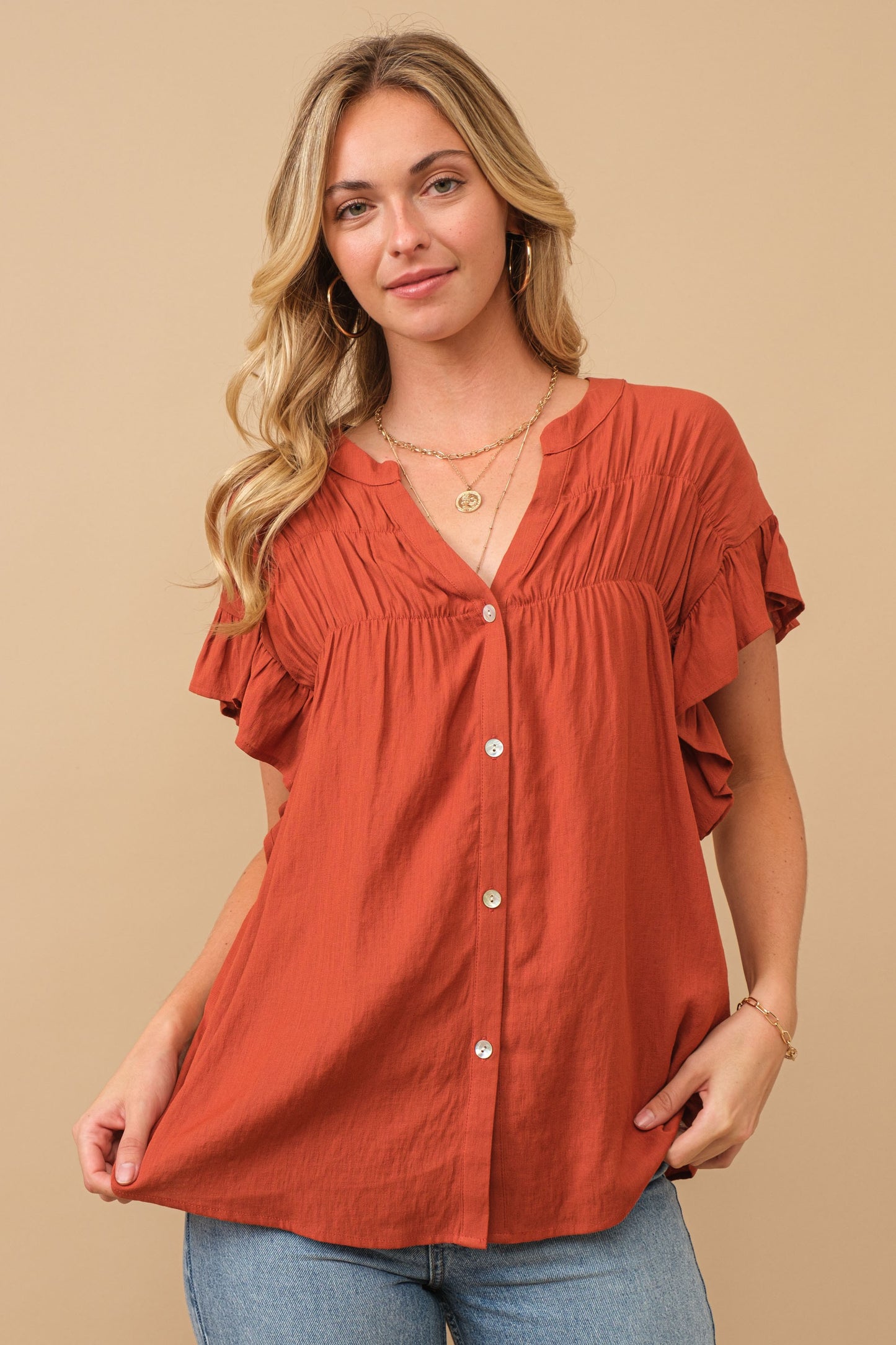 The Mia Boho Top: Rust (Small-3X)