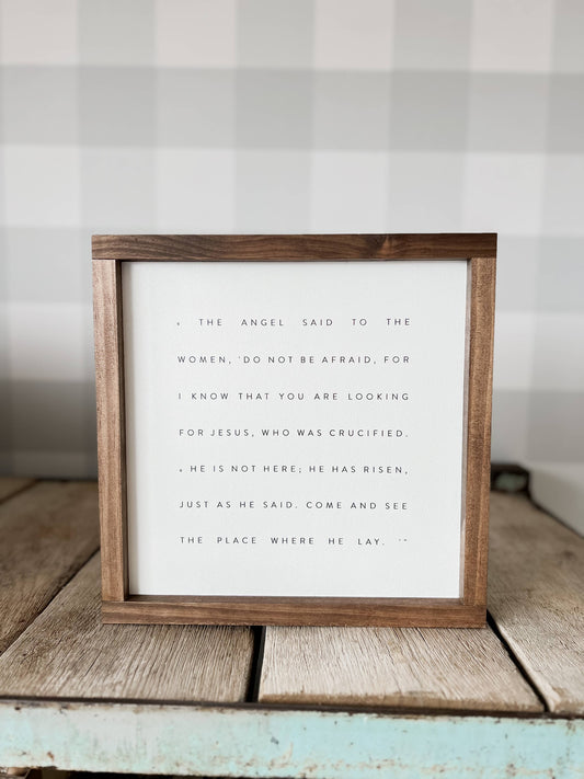 He Is Risen, Matthew 28 | Easter Wall Decor: 9x9" / White