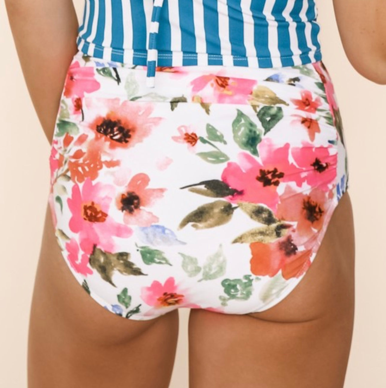 Pink Floral MIDI Waisted Bottoms