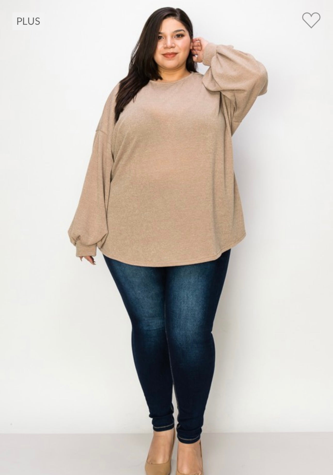 Bubble Sleeve Sweater - Beige (3X-5X)