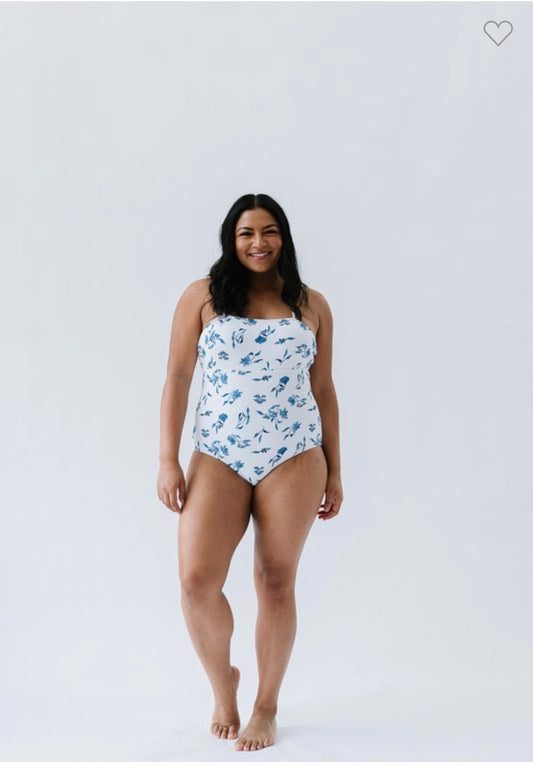 Ocean Blue Floral ribbed One Piece